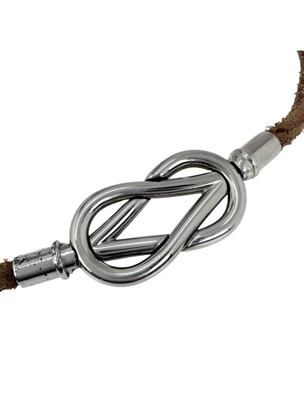 Hermes Atame Choker Leather Brown Necklace Silver